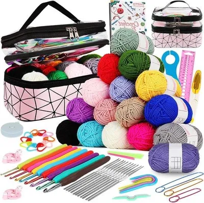 Produktbild von Famanu Häkelset für Anfänger - Amigurumi-Set mit 16 Farben - Komplettes Häkelzubehör