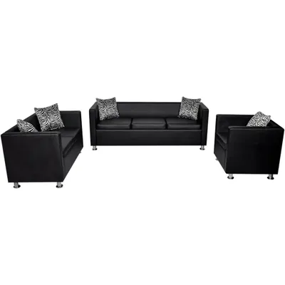 Produktbild von vidaXL, Sofagarnitur, Kunstleder, Schwarz, 3-Sitzer, 2-Sitzer, Sessel