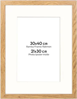 Produktbild von FRAMAI® Bilderrahmen 30x40 cm in Eichenfarbe – mit Passepartout – MDF Holzrahmen, bruchsicheres Plexi, umweltfreundlich, mit Aufhängung & Ständer – Hochformat & Querformat
