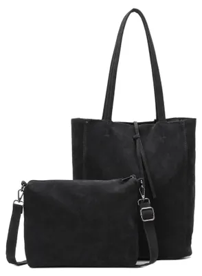 Produktbild von irisaa 2-in-1 Damen Taschen Set, Großer Shopper Schultertasche mit Reißverschluss und Umhängetasche mit Verstellbarem Gurt, Wildleder-Optik