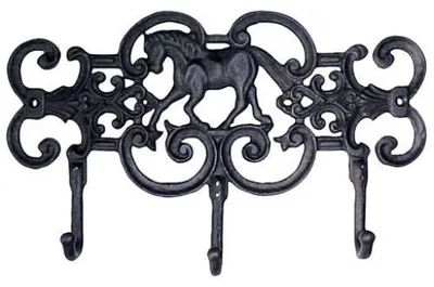 Garderobe mit Pferdedekoration, Gusseisen, schwarz, 22x17x10 cm