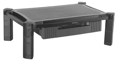 Produktbild von StarTech.com Monitorständer mit Schublade 500 x 330 mm - Monitor Erhöhung - für Bildschirme bis 32" (10kg) - Höhenverstellbar - Kunststoff Monitor Riser 108-168 mm Hoch - Schwarz, Freistehend, 10 kg, 33 cm (13"), 81,3 cm (32"), Höhenverstellung, Schwarz
