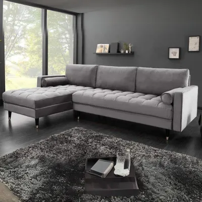 Produktbild von Ecksofa 260cm Ottomane beidseitig COMFORT grau Samt Federkern