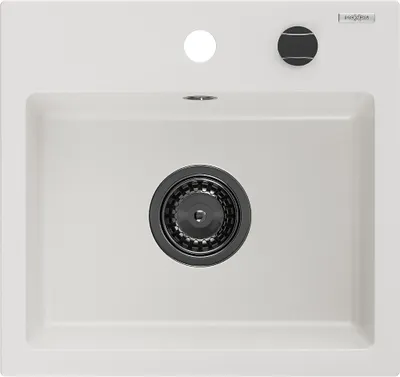 Zdjęcie produktu dla Mexen Milo zlewozmywak granitowy 1-komorowy 435 x 410 mm, biały, syfon czarny - 6505441000-20-B