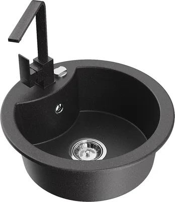 Produktbild von Mexen Diego 1-Becken-Granit-Spüle mit Mischbatterie Rita, Schwarz gesprenkelt - 6512-76-670300-76