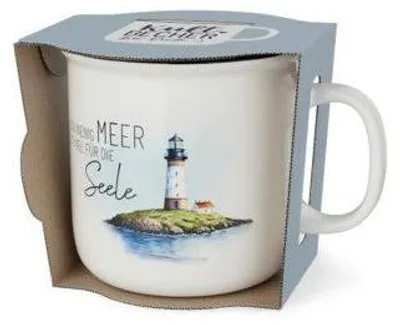 Produktbild von Kaffeebecher, New Bone China, Leuchtturm-Motiv, 250 ml, Höhe 85 mm, Ø 88 mm