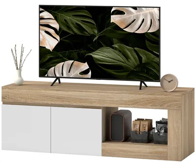 Produktbild von TV-St?nder mit 2 Tš¹ren fš¹r Fernseher bis zu 60 Zoll, TV-Schrank mit Schrankfach und offenem Regal, Holzoptik