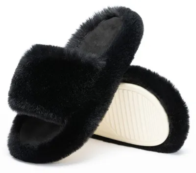 Zdjęcie produktu dla Kapcie damskie pantofle - Memory foam - Antypoślizgowa podeszwa - Imitacja futra - Do domu i sypialni