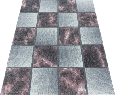 Produktbild von Kurzflor Teppich Wohnzimmer Rosa 140x200 Rechteck Kariertes Design aus Polypropylen