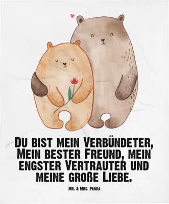 Produktbild von Mr. & Mrs. Panda Schlummerdecke Bären Liebe - Weiß - Geschenk, Bärchen, Hochzeitstag, Fleecedecke, Babydecke, Freundin, Erstlingsdecke, Plaid, Kuscheln, Ehe, Umarmung