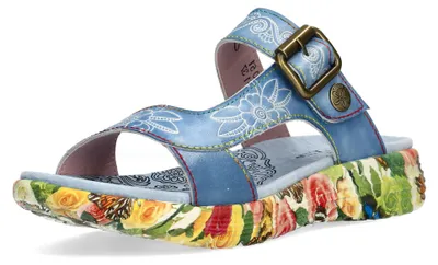 Produktbild von Laura Vita Damen Pantolette Unifarben Floral Ornament SANAO 51, Größe:41 EU, Farbe:Blau