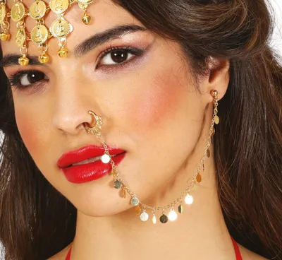 Productafbeelding van Wüstenvorst Sieraden: oorbel, sring, ketting. Carnaval, kostuum, vastenavond, accessoire, rollenspel. Kleur: goud