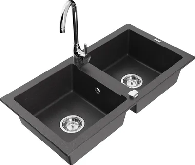 Produktbild von Mexen Mario 2-Becken-Granitspüle mit Mischbatterie Telma, Schwarz gesprenkelt - 6504-76-670200-00