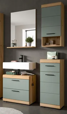 Produktbild von Badmöbel Set 4-teilig "Shawn" in Salbei und Artisan Eiche Badkombination 112 x 191 cm