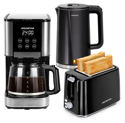 Produktbild von Aigostar - Frühstücks-Set 14-Tassen Filterkaffeemaschine/ Wasserkocher 1,7L/ 2-Scheiben Toaster