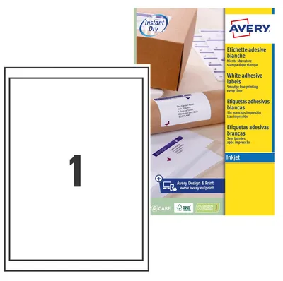 Produktbild von Avery J8167-25, Weiß, Tintenstrahl, 199.6 x 289.1 mm, A4