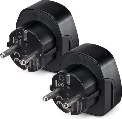 Produktbild von kwmobile 2x Reiseadapter UK auf DE Schuko - Typ F Deutschland Steckdose Reise Adapter Set für Typ G Stecker - Reisestecker Stromadapter in Schwarz