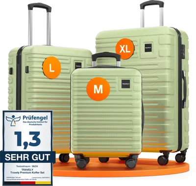 Produktbild von TRAVELY Premium Koffer Set: 77cm, 67cm & 55cm Handgepäck Koffer in einem Set, sehr robuste Reisekoffer mit sanften Rollen & TSA Schloss, Reisekoffer, Koffer & Trolleys