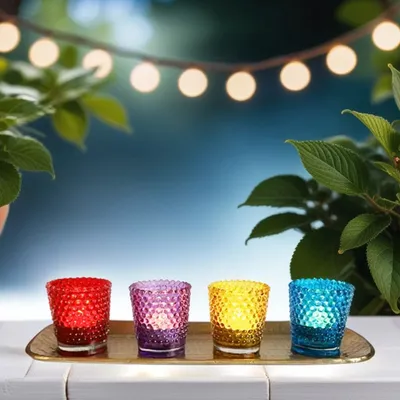 Produktbild von Geschenkset Weihnachtsdeko Bunt | Orientalische Windlichtset mit Tablett orientalisch | Marokkanische Windlichter aus Glas als Dekoration |