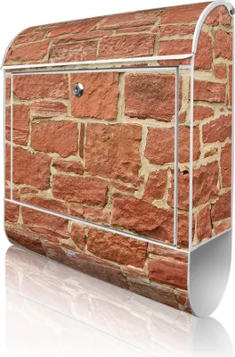 Produktbild von banjado Design Briefkasten Stahl weiß mit Zeitungsfach pulverbeschichtet "Mauerwerk" 38x46x12,5cm & 2 Schlüssel - Postkasten A4 Einwurf inkl. Montagematerial [BKW 10448]