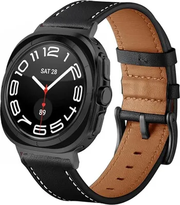 Produktbild von Strap-it Lederarmband mit Schnallenverschluss - passend für Samsung Galaxy Watch Ultra / Ultra 2025 (schwarz)