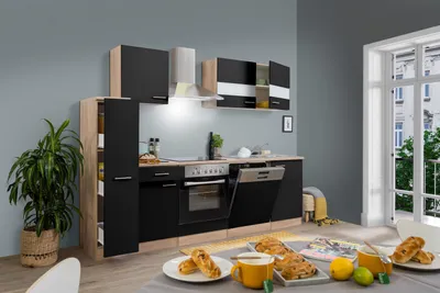 Produktbild von Küche Küchenzeile Küchenblock Einbauküche Eiche Schwarz Merle 250 cm Respekta