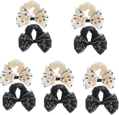 Produktbild von 10 Stück Haargummis mit Schleifen und stilvollen Blumenringen für Mädchen – vielseitiger Haarschmuck für süße Frisuren und Outfits