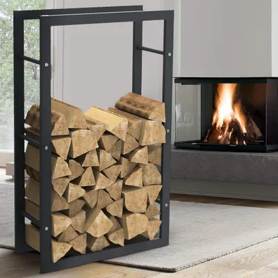 Productafbeelding van Haardhoutrek metaal - Zwart - 100 x 60 x 25 cm - Voor binnen en buiten