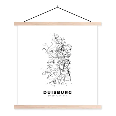 Produktbild von MuchoWow® Textilposter Karte - Duisburg - Schwarz-Weiß - Stadtplan 60x60 cm mit holzfarbenen Rahmen - Wanddekoration