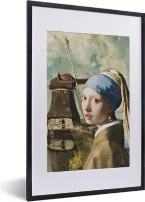 Produktbild von MuchoWow® MuchoWow® Gerahmtes Poster Das Mädchen mit dem Perlenohrring - Johannes Vermeer - Mühle 40x60 cm - Poster mit zchwarzem Bilderrahmen - Poster in Rahmen