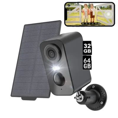 Image de 2K 3MP HD caméra de surveillance extérieure solaire 2.4GHz caméra WLAN avec détecteur de mouvement PIR 32&64GB carte mémoire