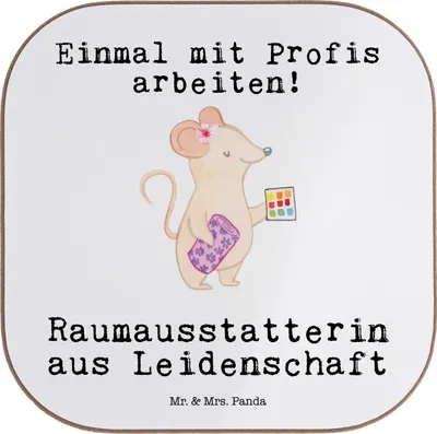 Produktbild von Mr. & Mrs. Panda Tassenuntersetzer Raumausstatterin Leidenschaft - Weiß - Geschenk, Tischuntersetzer, Untersetzer Glas, Coaster, gläseruntersetzer, für Gläser