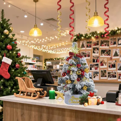 Produktbild von Künstlicher Weihnachtsbaum Klein 60cm, Mini Weihnachtsbaum-Set, Tisch Christbaum mit Weihnachtskugeln für Tischdeko Büro Schaufenster Wohnzimmer