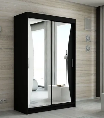 Produktbild von Schwebetürenschrank, 2-türig Schrank mit Spiegel! Moderne Garderobe für Kleidung. Verschiedene Farben (Weiß, Schwarz, Somona) Kleiderschrank NIKO 160 cm