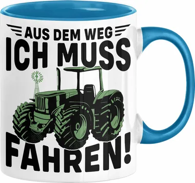 Produktbild von Traktor Trekker Tasse Geschenk Landwirt Bauer Geschenkidee Kaffee-Becher Kinder Aus Dem Weg Ich Muss Traktor Fahren (Blau)