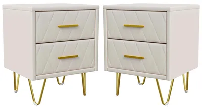 Obrázok produktu pre Sada dvoch nočných stolíkov – nočné stolíky – 41 x 35,5 x 51 cm – 2 zásuvky – zamat – svetlo béžová