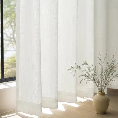 Leinen-Vorhang, weiß, 300x260 cm, mit Faltenband, halbtransparent