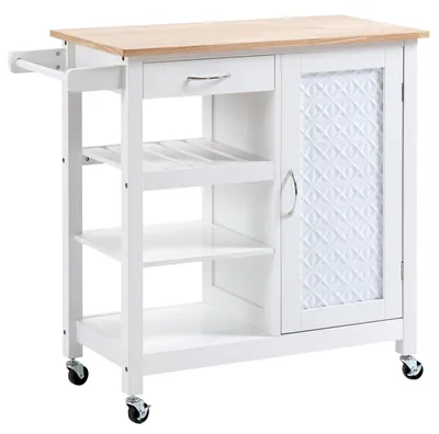 Immagine prodotto di Carrello da Cucina 92x40x84 cm 1 Cassetto 1 Armadietto 3 Ripiani in MDF e Acciaio Bianco