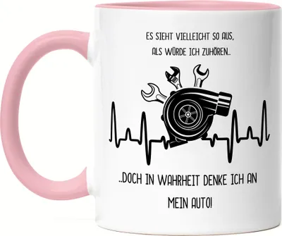 Produktbild von In Wahrheit Denke Ich An Mein Auto Tasse Rosa Autofans Benzin Im Blut Autonarr Liebhaber Autofreak Geschenkidee