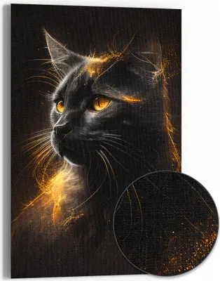 Produktbild von DEQORI Hybrid Leinwand Bild 60x90 cm 'Goldener Katzenglanz' Wandbild Glas flach modern