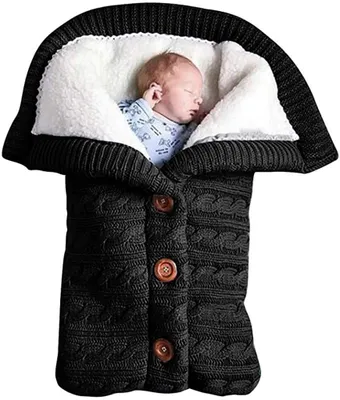 Produktbild von Baby Schlafsack für Kinderwagen Gestrickt Schlafsack Süße Samt Warme Tasche Pucksack Stricken Wickeln Abnehmbare Ärmel Strick Decke Schlafsack Swaddle für Babys Neugeboren