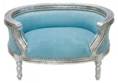 Produktbild von Barock Hunde & Katzen Sofa Blau /Silber Hundebett & Katzenbett