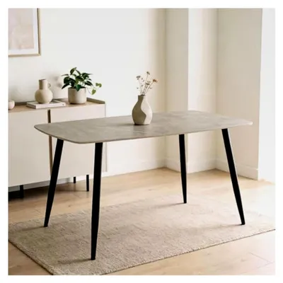 Produktbild von Esstisch MORA mit 140 x 80 cm Keramik Tischplatte in Grau/Schwarz - rechteckiger Esszimmertisch mit robustem Metallgestell und abgerundeten Ecken, geeignet für den Essbereich