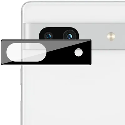 A close-up view of a smartphone camera lens protector placed over the camera module of a white smartphone.