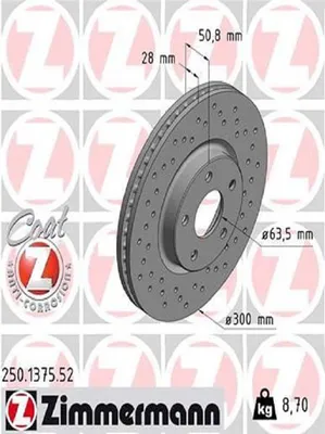 Immagine prodotto di 2x disco freno ZIMMERMANN 250.1375.52 per FORD Mondeo V estate (CF) 51mm 8 70kg