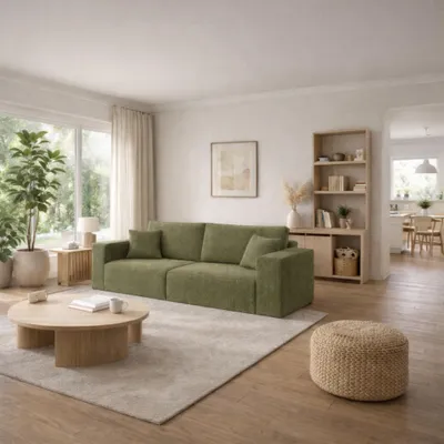Produktbild von SONIC 3-Sitzer Schlafsofa mit Schlaffunktion & Bettkasten – Modernes Cord Sofa, Ausziehbare Couch mit Stauraum für Wohnzimmer, Blau POSO 046 | MIPLO