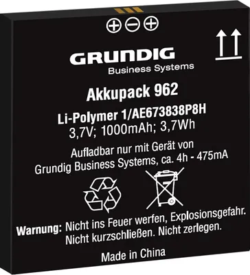 Produktbild von Grundig Li-Ion 1000 mAh, Akku, Grundig, Digta 7, Schwarz, Lithium-Ion (Li-Ion), 1000 mAh