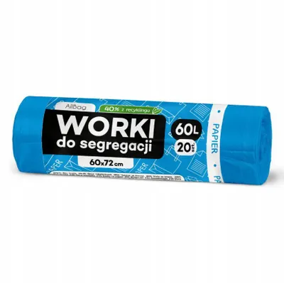 Zdjęcie produktu dla Worki na śmieci z papieru, 60 l, 20 sztuk, niebieskie – worki na śmieci z recyklingu do segregacji odpadów, recykling papieru