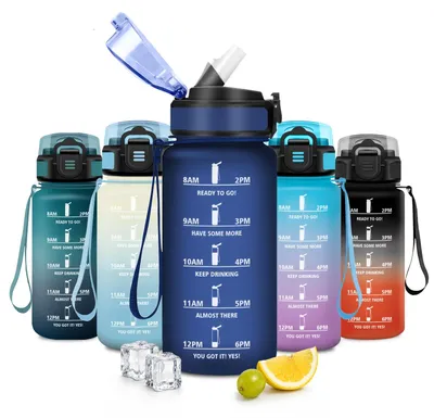 Produktbild von Trinkflasche 500ml mit Zeitmarkierung, Auslaufsicher, Wasserflasche für Schule