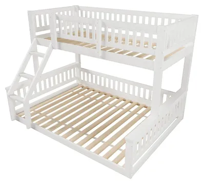 Zdjęcie produktu dla Łóżko piętrowe dla dzieci - łóżko piętrowe z drabiną - z barierami ochronnymi - wykonane z drewna sosnowego - wymiary: 90 x 200 cm + 140 x 200 cm - kolor biały - bez materacy